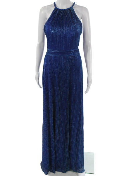 Betsey & Adam Womens Blue Sleeveless High Neck Long Polyester Dress Size 10