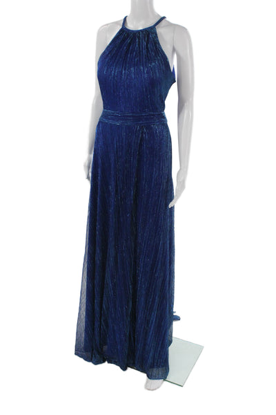 Betsey & Adam Womens Blue Sleeveless High Neck Long Polyester Dress Size 10