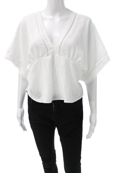 Zara Women Basic V-Neck Short Sleeve White Blouse Polyester Pullover Size S