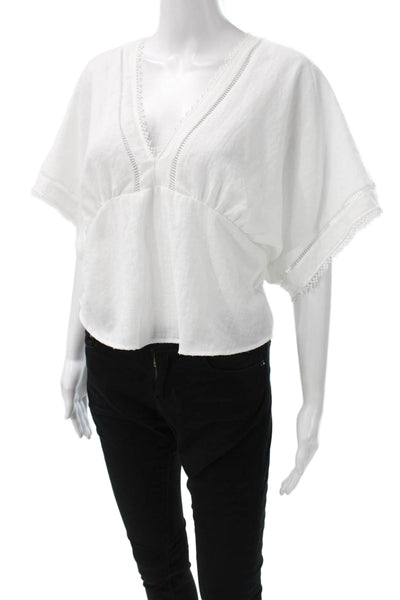 Zara Women Basic V-Neck Short Sleeve White Blouse Polyester Pullover Size S