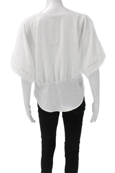 Zara Women Basic V-Neck Short Sleeve White Blouse Polyester Pullover Size S