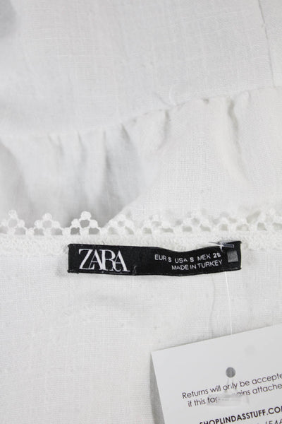 Zara Women Basic V-Neck Short Sleeve White Blouse Polyester Pullover Size S