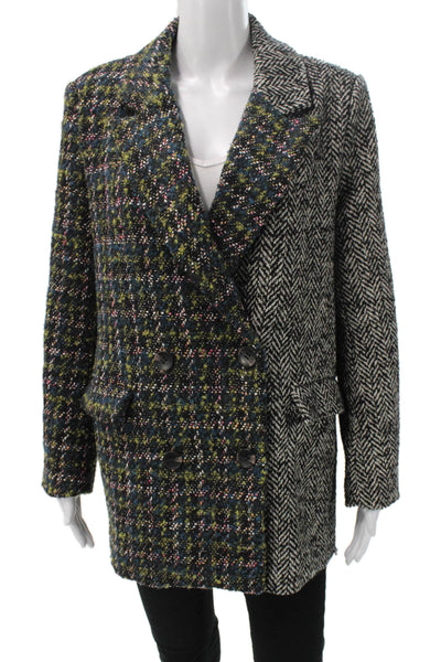 Driftwood Women Multicolor Patchwork Overcoat Button Long Sleeve Size S