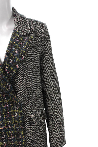 Driftwood Women Multicolor Patchwork Overcoat Button Long Sleeve Size S