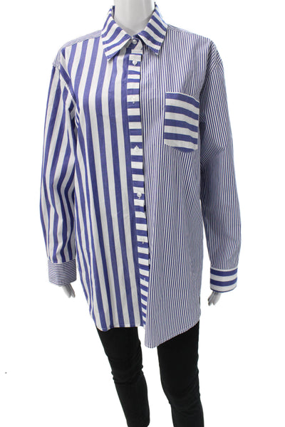 Solid & Striped Womens Blue Striped Cotton Collared Button Up Blouse Size S