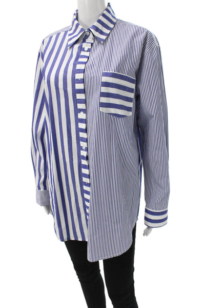 Solid & Striped Womens Blue Striped Cotton Collared Button Up Blouse Size S