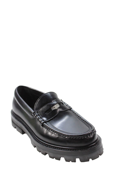 Celine Womens Leather Silver Tone Logo Loafers Black Size 36.5 6.5