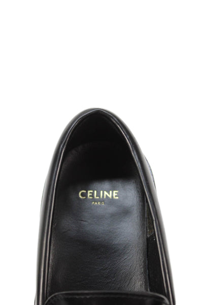 Celine Womens Leather Silver Tone Logo Loafers Black Size 36.5 6.5