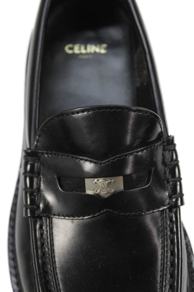 Celine Womens Leather Silver Tone Logo Loafers Black Size 36.5 6.5