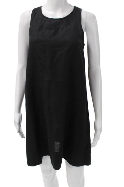 J Crew Womens Shift Dress Black 100% Linen Sleeveless Round Neck Button Size XS