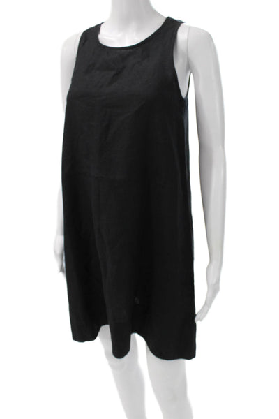 J Crew Womens Shift Dress Black 100% Linen Sleeveless Round Neck Button Size XS
