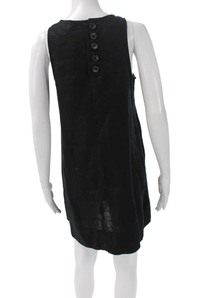 J Crew Womens Shift Dress Black 100% Linen Sleeveless Round Neck Button Size XS