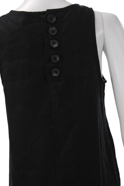 J Crew Womens Shift Dress Black 100% Linen Sleeveless Round Neck Button Size XS