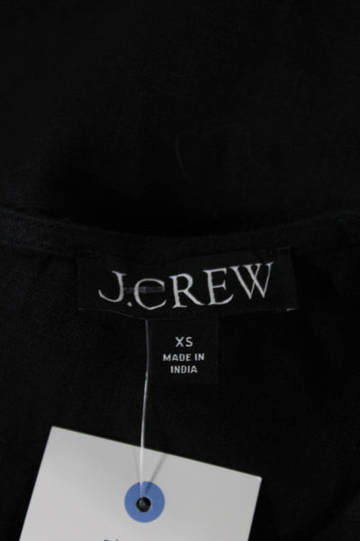 J Crew Womens Shift Dress Black 100% Linen Sleeveless Round Neck Button Size XS
