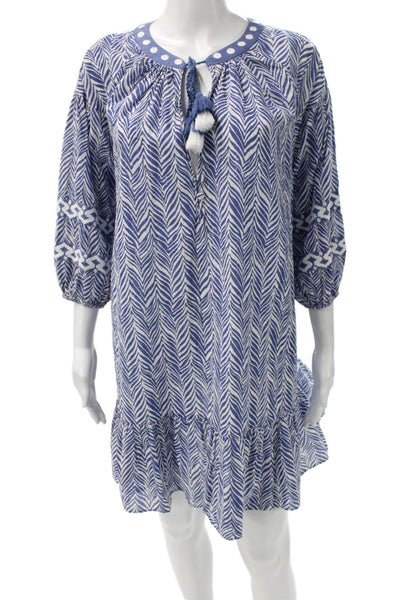 Shoshanna Womens Blue Chevron Cotton Shift Dress 3/4 Sleeve Size S