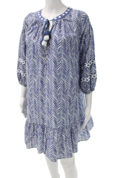 Shoshanna Womens Blue Chevron Cotton Shift Dress 3/4 Sleeve Size S