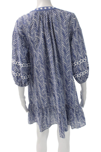 Shoshanna Womens Blue Chevron Cotton Shift Dress 3/4 Sleeve Size S