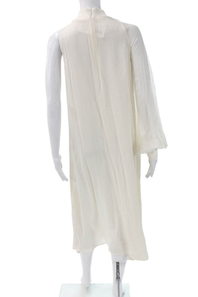 Amen Womens Maxi Dress Ivory Silk Midi Long Sleeve Mock Neck Zip Size 40