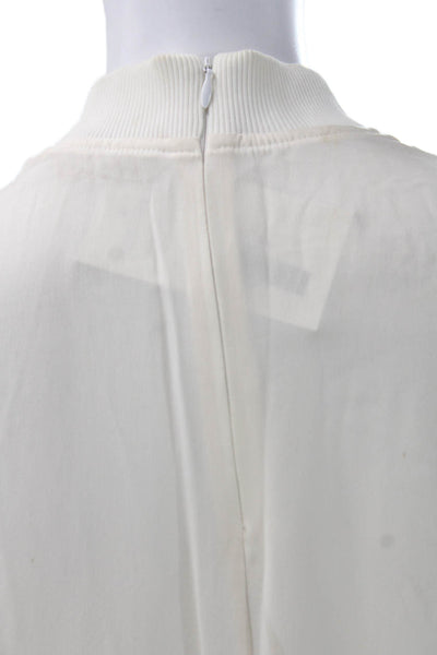 Amen Womens Maxi Dress Ivory Silk Midi Long Sleeve Mock Neck Zip Size 40