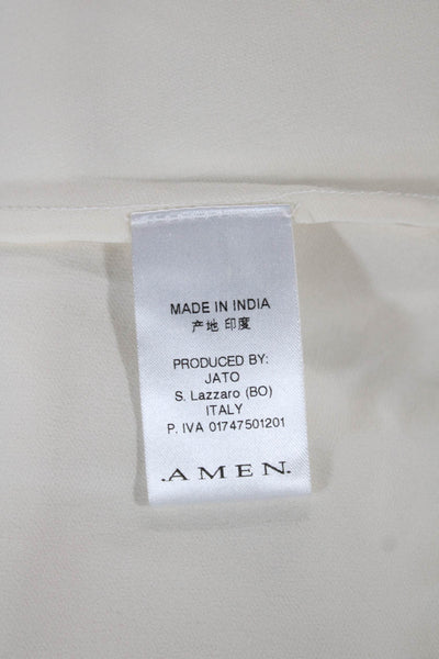 Amen Womens Maxi Dress Ivory Silk Midi Long Sleeve Mock Neck Zip Size 40