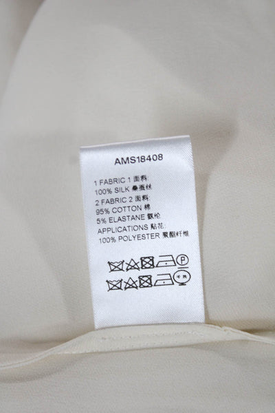 Amen Womens Maxi Dress Ivory Silk Midi Long Sleeve Mock Neck Zip Size 40
