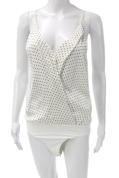 Michelle Mason Womens Silk Polka Dot V-Neck Camisole White Sleeveless Size 4