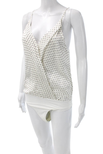 Michelle Mason Womens Silk Polka Dot V-Neck Camisole White Sleeveless Size 4