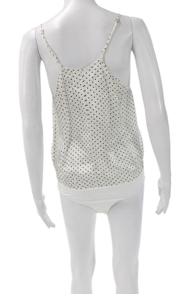 Michelle Mason Womens Silk Polka Dot V-Neck Camisole White Sleeveless Size 4