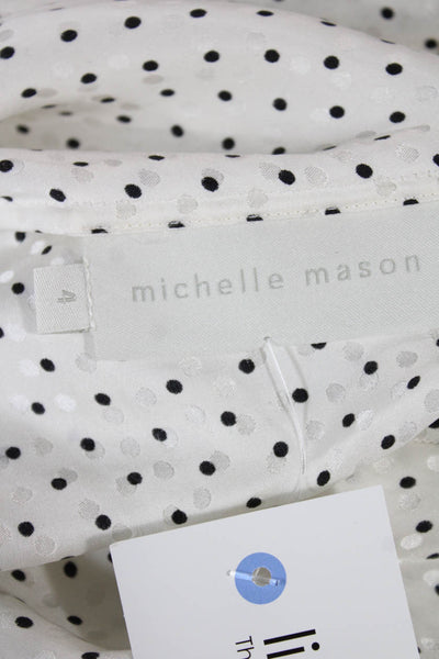 Michelle Mason Womens Silk Polka Dot V-Neck Camisole White Sleeveless Size 4