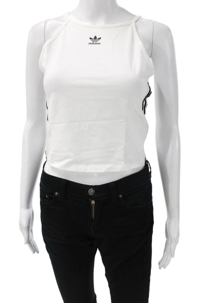 Adidas Womens Cropped Sleeveless Tank High Neck White Cotton Size M