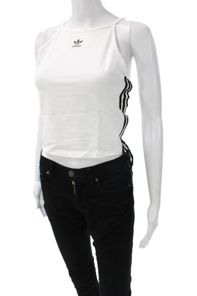 Adidas Womens Cropped Sleeveless Tank High Neck White Cotton Size M