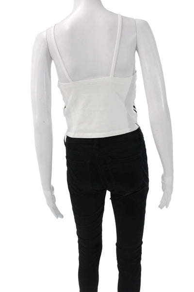 Adidas Womens Cropped Sleeveless Tank High Neck White Cotton Size M