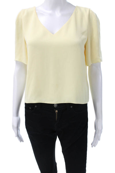 Babaton Womens Basic V-Neck Short Sleeve Yellow Polyester Blouse Size S