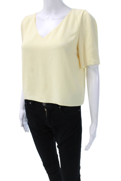 Babaton Womens Basic V-Neck Short Sleeve Yellow Polyester Blouse Size S