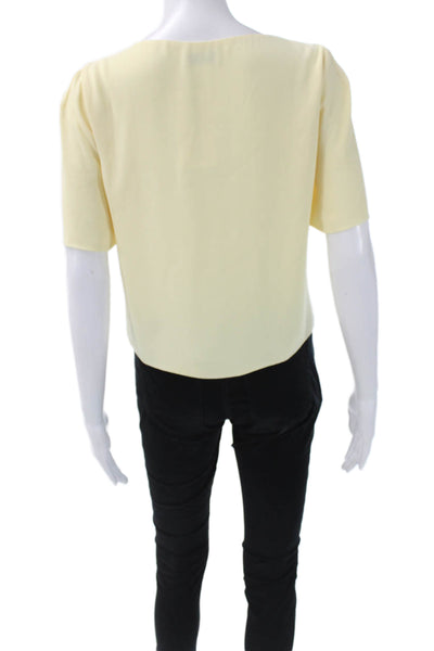 Babaton Womens Basic V-Neck Short Sleeve Yellow Polyester Blouse Size S