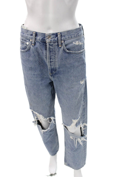 Agolde Womens Straight Jeans Blue High Rise Button 100% Cotton 90s Size 27