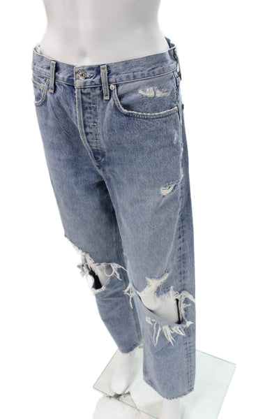 Agolde Womens Straight Jeans Blue High Rise Button 100% Cotton 90s Size 27