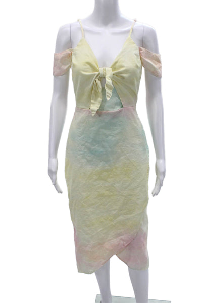 Never Fully Dressed Womens Tie Dye Linen Wrap Dress V Neck Maxi Size 2
