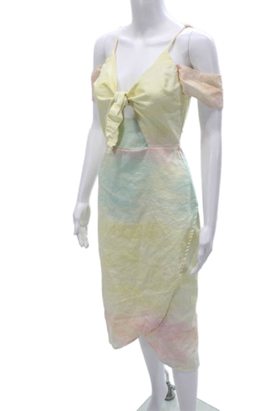 Never Fully Dressed Womens Tie Dye Linen Wrap Dress V Neck Maxi Size 2