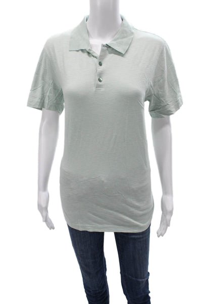 Theory Mens Striped Button Collared Short Sleeve 100% Cotton Shirt Green Size M