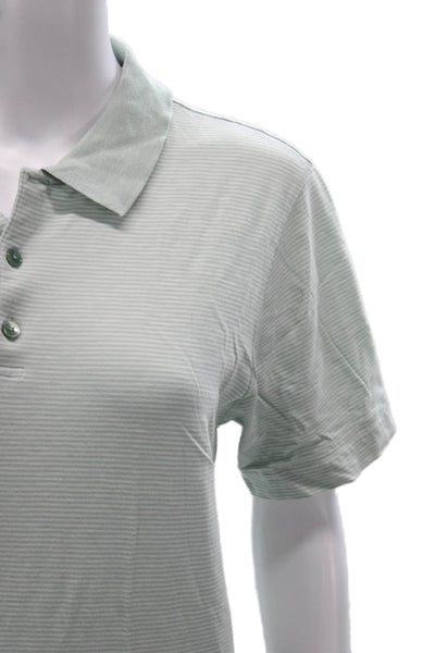 Theory Mens Striped Button Collared Short Sleeve 100% Cotton Shirt Green Size M