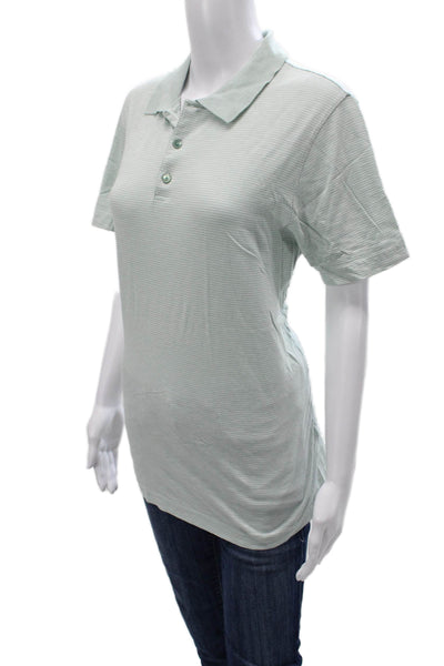 Theory Mens Striped Button Collared Short Sleeve 100% Cotton Shirt Green Size M