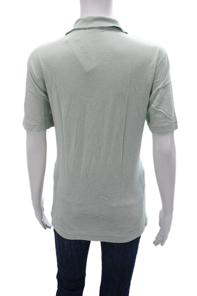 Theory Mens Striped Button Collared Short Sleeve 100% Cotton Shirt Green Size M