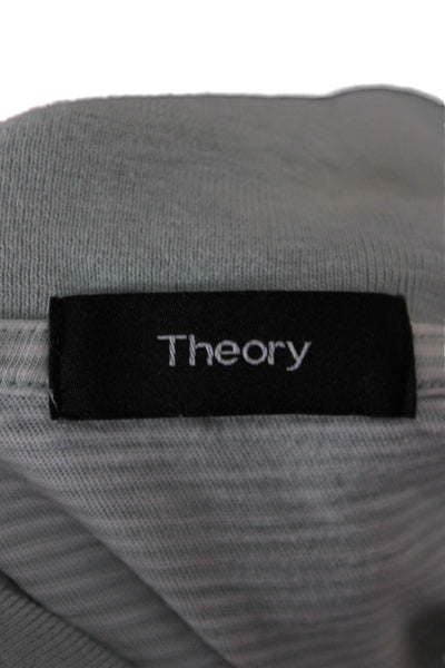 Theory Mens Striped Button Collared Short Sleeve 100% Cotton Shirt Green Size M