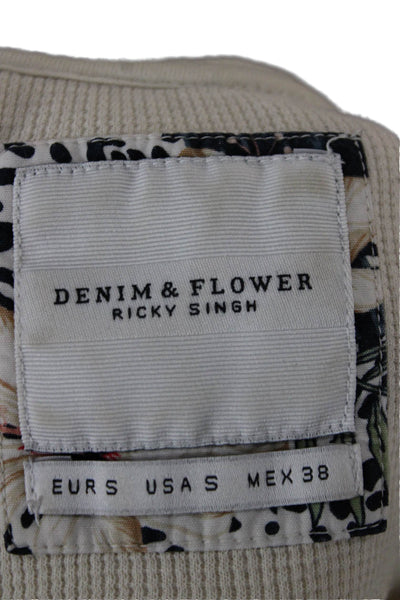 Denim & Flower By Ricky Singh Mens Ivory Long Sleeve Shirt 60% Cotton Size S