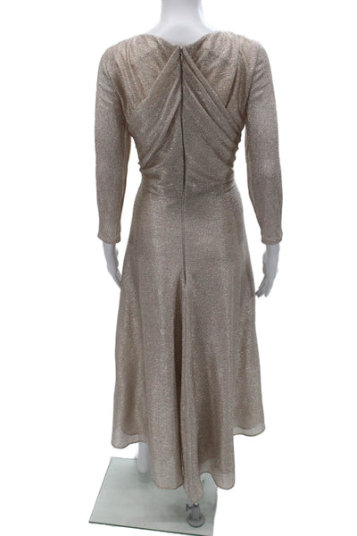 Talbot Runhof Womens Fit & Flare Dress Gold V Neck Long Sleeve Maxi Size 12