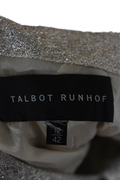 Talbot Runhof Womens Fit & Flare Dress Gold V Neck Long Sleeve Maxi Size 12