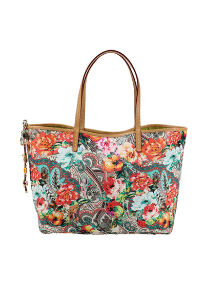 Etro Womens Leather Floral Print Tote Shoulder Handbag Multi Colored