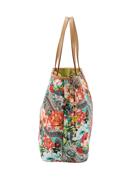 Etro Womens Leather Floral Print Tote Shoulder Handbag Multi Colored