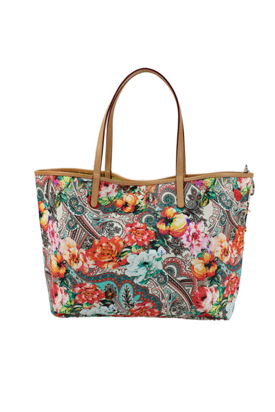 Etro Womens Leather Floral Print Tote Shoulder Handbag Multi Colored